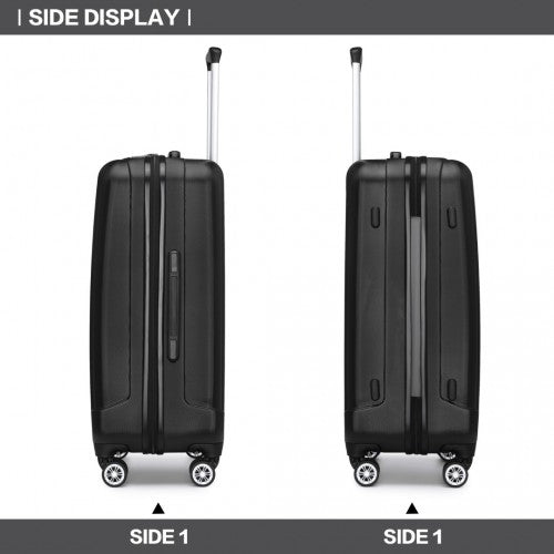 Kono 24 Inch Striped ABS Hard Shell Luggage with 360 - Degree Spinner Wheels - Black
