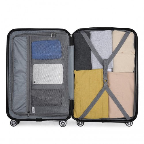 Kono 24 Inch Striped ABS Hard Shell Luggage with 360 - Degree Spinner Wheels - Black