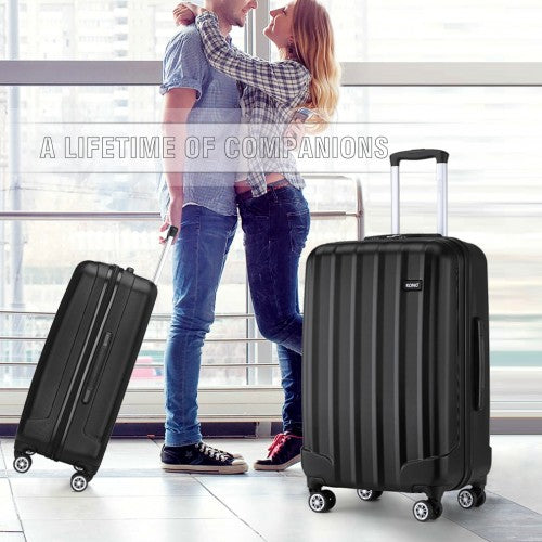 Kono 28 Inch Striped ABS Hard Shell Luggage with 360 - Degree Spinner Wheels - Black