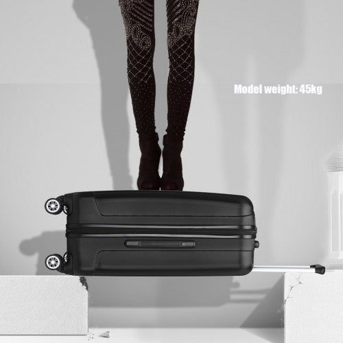 Kono 24 Inch Striped ABS Hard Shell Luggage with 360 - Degree Spinner Wheels - Black