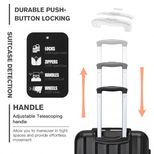 Kono 24 Inch Striped ABS Hard Shell Luggage with 360 - Degree Spinner Wheels - Black