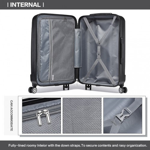 Kono 24 Inch Striped ABS Hard Shell Luggage with 360 - Degree Spinner Wheels - Black