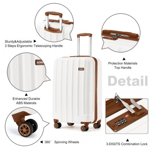 Kono 19 Inch Cabin Size ABS Hard Shell Luggage with Vertical Stripes - Ideal for Carry - On - Cream