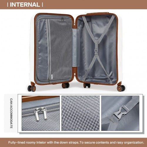 Kono 19 Inch Cabin Size ABS Hard Shell Luggage with Vertical Stripes - Ideal for Carry - On - Cream