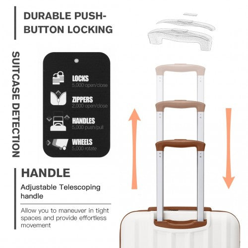 Kono 19 Inch Cabin Size ABS Hard Shell Luggage with Vertical Stripes - Ideal for Carry - On - Cream