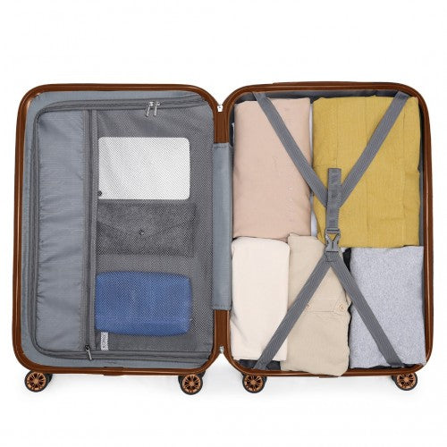 Kono 24 Inch Striped ABS Hard Shell Luggage with 360 - Degree Spinner Wheels - Cream