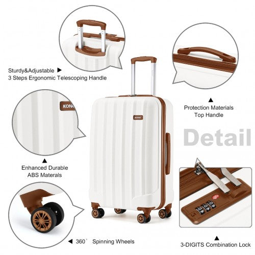 Kono 28 Inch Striped ABS Hard Shell Luggage with 360 - Degree Spinner Wheels - Cream