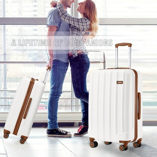Kono 24 Inch Striped ABS Hard Shell Luggage with 360 - Degree Spinner Wheels - Cream