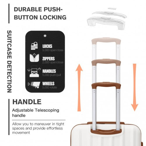 Kono 24 Inch Striped ABS Hard Shell Luggage with 360 - Degree Spinner Wheels - Cream