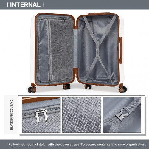 Kono 24 Inch Striped ABS Hard Shell Luggage with 360 - Degree Spinner Wheels - Cream
