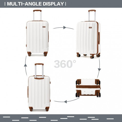 Kono 24 Inch Striped ABS Hard Shell Luggage with 360 - Degree Spinner Wheels - Cream