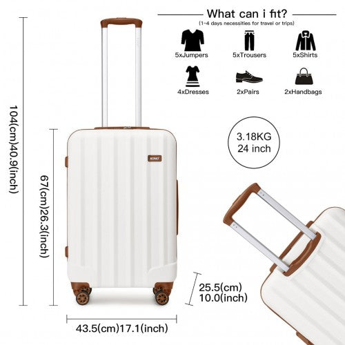 Kono 24 Inch Striped ABS Hard Shell Luggage with 360 - Degree Spinner Wheels - Cream