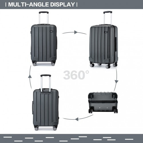 Kono 24 Inch Striped ABS Hard Shell Luggage with 360 - Degree Spinner Wheels - Grey