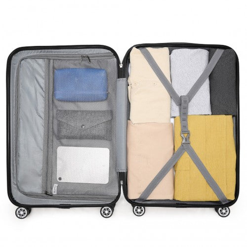 Kono 24 Inch Striped ABS Hard Shell Luggage with 360 - Degree Spinner Wheels - Grey