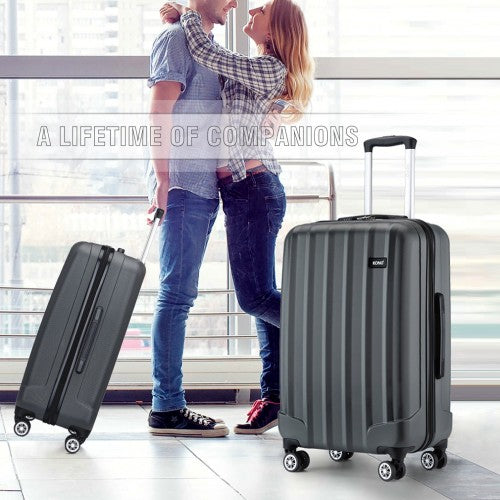 Kono 28 Inch Striped ABS Hard Shell Luggage with 360 - Degree Spinner Wheels - Grey