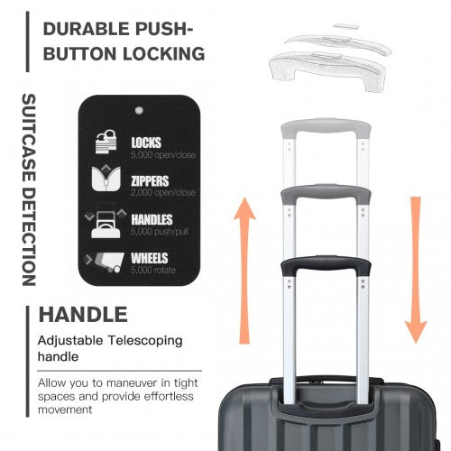 Kono 24 Inch Striped ABS Hard Shell Luggage with 360 - Degree Spinner Wheels - Grey