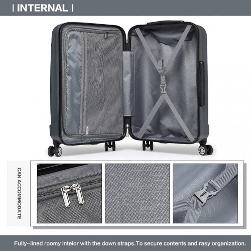Kono 24 Inch Striped ABS Hard Shell Luggage with 360 - Degree Spinner Wheels - Grey
