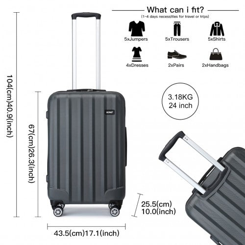 Kono 24 Inch Striped ABS Hard Shell Luggage with 360 - Degree Spinner Wheels - Grey