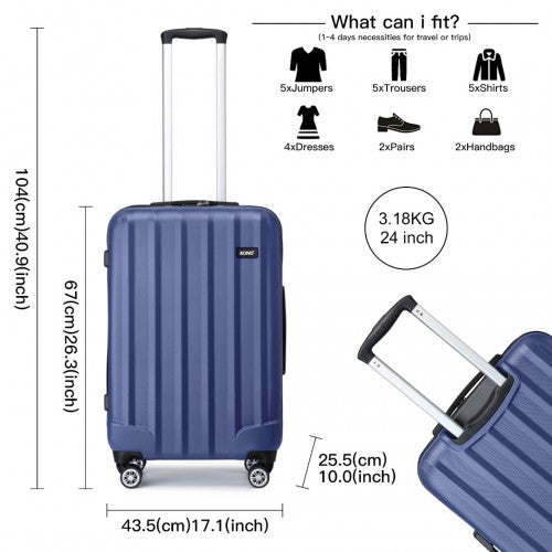 Kono 24 Inch Striped ABS Hard Shell Luggage with 360 - Degree Spinner Wheels - Navy