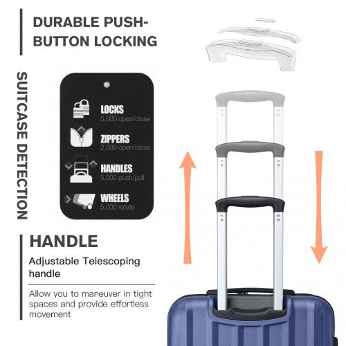 Kono 24 Inch Striped ABS Hard Shell Luggage with 360 - Degree Spinner Wheels - Navy
