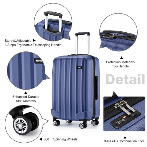 Kono 24 Inch Striped ABS Hard Shell Luggage with 360 - Degree Spinner Wheels - Navy