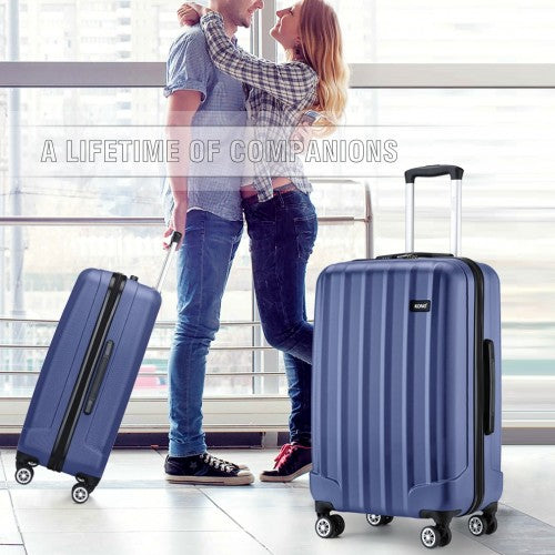 Kono 24 Inch Striped ABS Hard Shell Luggage with 360 - Degree Spinner Wheels - Navy