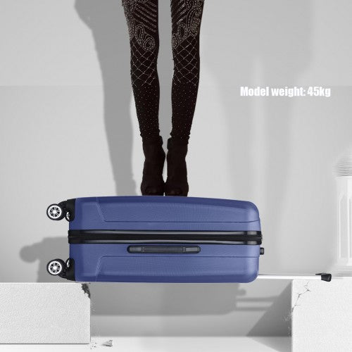 Kono 24 Inch Striped ABS Hard Shell Luggage with 360 - Degree Spinner Wheels - Navy