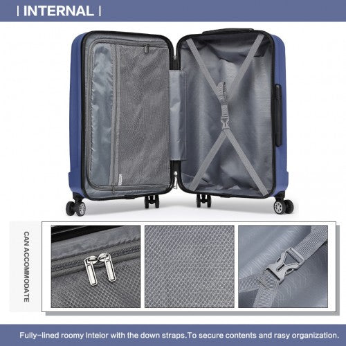 Kono 24 Inch Striped ABS Hard Shell Luggage with 360 - Degree Spinner Wheels - Navy