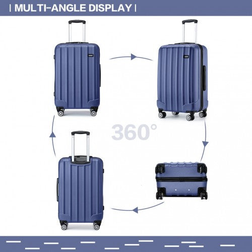 Kono 24 Inch Striped ABS Hard Shell Luggage with 360 - Degree Spinner Wheels - Navy