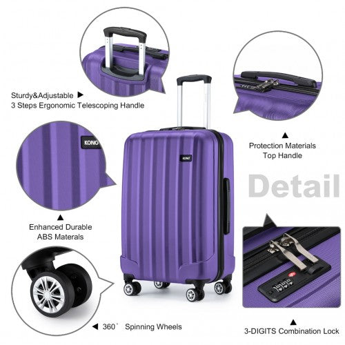 Kono 24 Inch Striped ABS Hard Shell Luggage with 360 - Degree Spinner Wheels - Purple