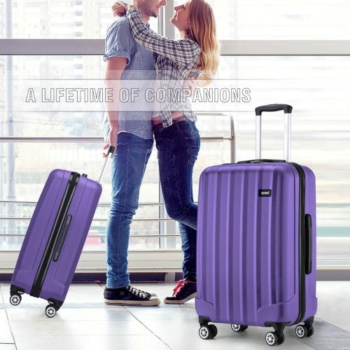 Kono 24 Inch Striped ABS Hard Shell Luggage with 360 - Degree Spinner Wheels - Purple