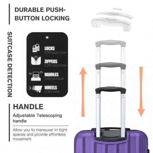 Kono 24 Inch Striped ABS Hard Shell Luggage with 360 - Degree Spinner Wheels - Purple