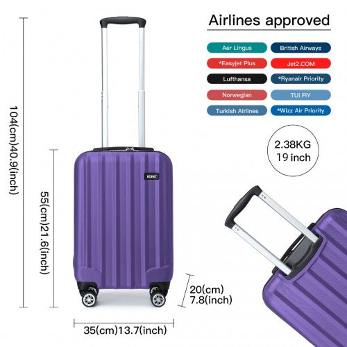 Kono 19/24/28 Inch 3 Piece Set Striped ABS Hard Shell Luggage with 360 - Degree Spinner Wheels - Purple