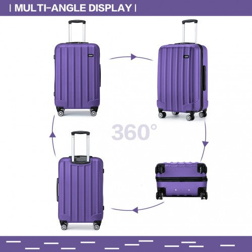 Kono 19/24/28 Inch 3 Piece Set Striped ABS Hard Shell Luggage with 360 - Degree Spinner Wheels - Purple