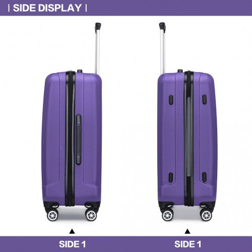 Kono 19/24/28 Inch 3 Piece Set Striped ABS Hard Shell Luggage with 360 - Degree Spinner Wheels - Purple