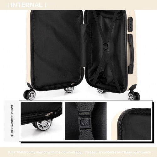 Kono Vertical Stripe Hard Shell Suitcase 24 Inch Luggage - Beige