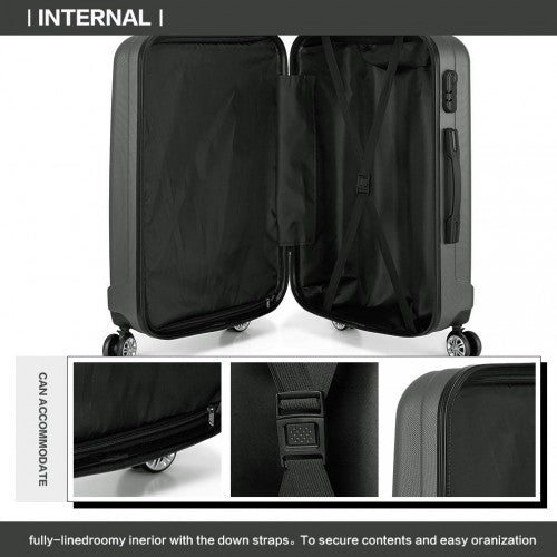 Kono Vertical Stripe Hard Shell Suitcase 24 Inch Luggage - Grey