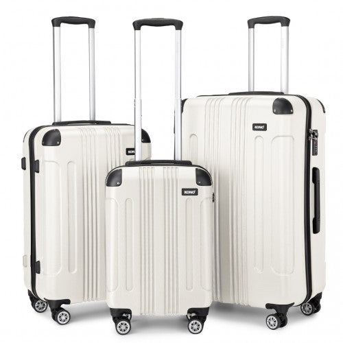 Kono 19/24/28 Inch 3 Piece Set ABS Lightweight Compact Hard Shell Travel Luggage - Beige