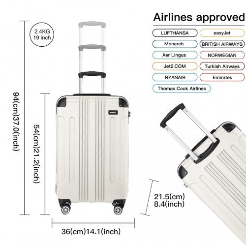 Kono 19/24/28 Inch 3 Piece Set ABS Lightweight Compact Hard Shell Travel Luggage - Beige