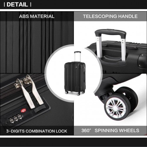 Kono 24 Inch ABS Lightweight Compact Hard Shell Travel Luggage For Extended Journeys - Black