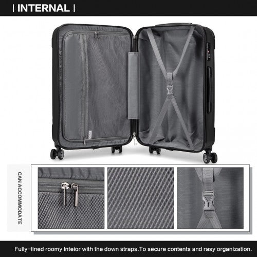 Kono 24 Inch ABS Lightweight Compact Hard Shell Travel Luggage For Extended Journeys - Black