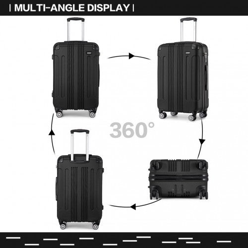 Kono 24 Inch ABS Lightweight Compact Hard Shell Travel Luggage For Extended Journeys - Black