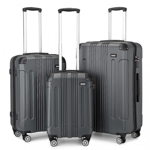 Kono 19/24/28 Inch 3 Piece Set ABS Lightweight Compact Hard Shell Travel Luggage - Grey