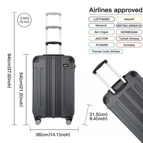 Kono 19/24/28 Inch 3 Piece Set ABS Lightweight Compact Hard Shell Travel Luggage - Grey