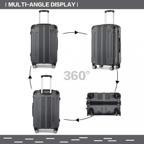 Kono 19/24/28 Inch 3 Piece Set ABS Lightweight Compact Hard Shell Travel Luggage - Grey