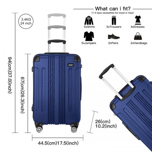 Kono 19/24/28 Inch 3 Piece Set ABS Lightweight Compact Hard Shell Travel Luggage - Navy