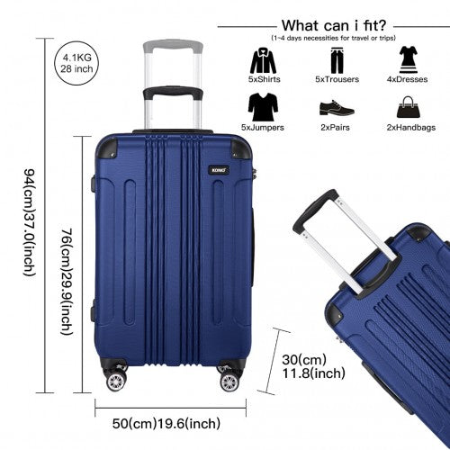 Kono 19/24/28 Inch 3 Piece Set ABS Lightweight Compact Hard Shell Travel Luggage - Navy