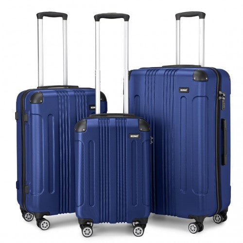 Kono 19/24/28 Inch 3 Piece Set ABS Lightweight Compact Hard Shell Travel Luggage - Navy