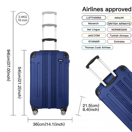 Kono 19/24/28 Inch 3 Piece Set ABS Lightweight Compact Hard Shell Travel Luggage - Navy
