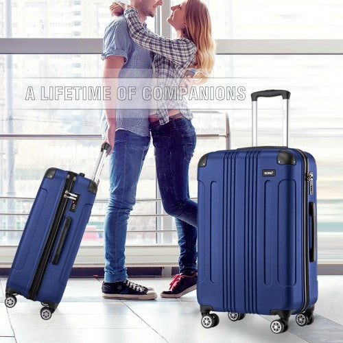 Kono 19/24/28 Inch 3 Piece Set ABS Lightweight Compact Hard Shell Travel Luggage - Navy